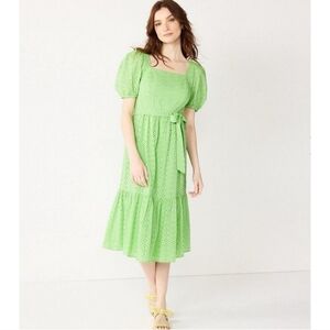 Draper James RSPV Green Eyelet Midi Dress Size XXL Puff Sleeve